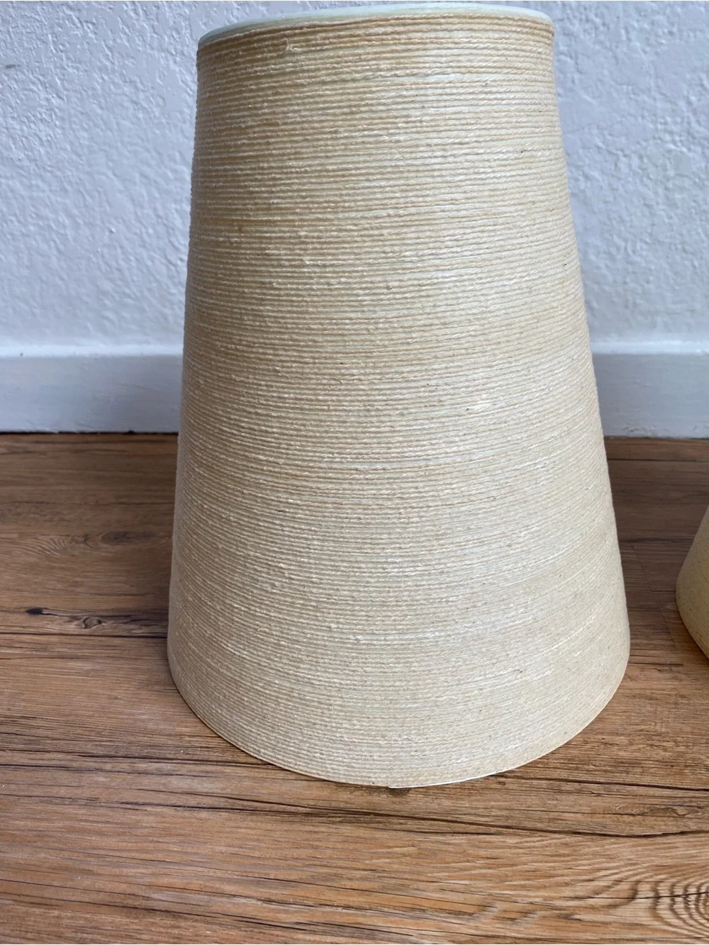EUC True Vintage MCM Lotte Bostlund Set 2 Fiberglass Jute String 13” Lampshades